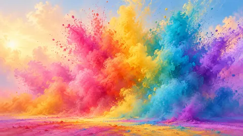 Holi abstract clouds of celebratory colored powder – minimal celebratory illustration Frame TV art