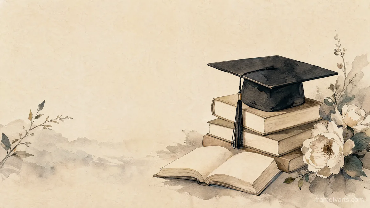 Graduation plain cap with books and flowers – minimal celebratory illustration Samsung Frame TV art, 4K
