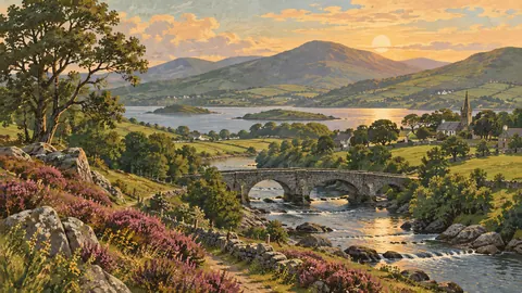 Irish green hills and an old stone bridge – vintage-inspired festive print Frame TV art