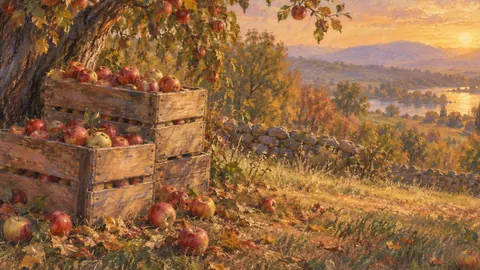 Orchard crates and windfall apples – soft pastel drawing Frame TV art