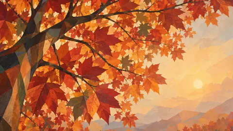 Maple canopy seen from below – jewel-tone geometric modernism Frame TV art
