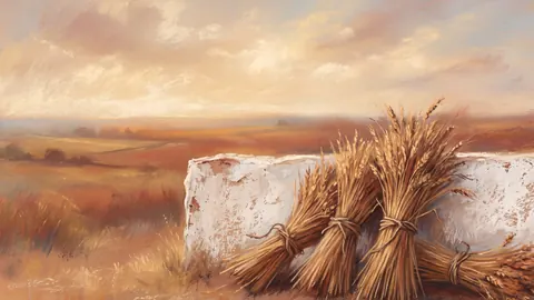 Wheat sheaves against a whitewashed wall – chalk pastel study Frame TV art