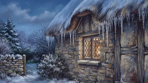 Icicles along a cottage eave – chalk pastel study Frame TV art