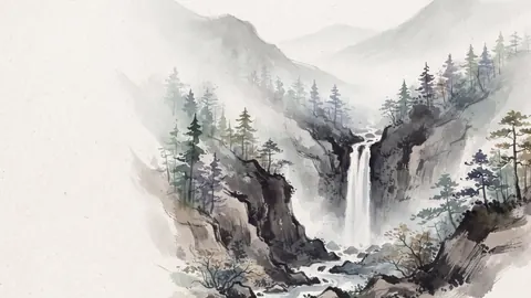 Waterfall through a cedar ravine – japanese-inspired minimal composition Frame TV art