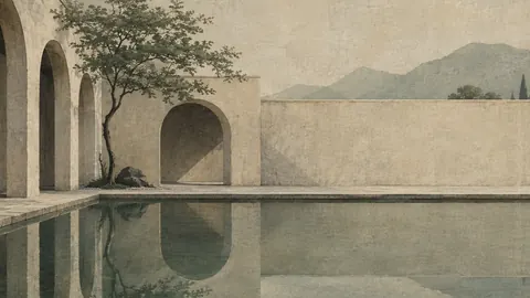 Courtyard arches around a still pool – japanese-inspired minimal composition Frame TV art